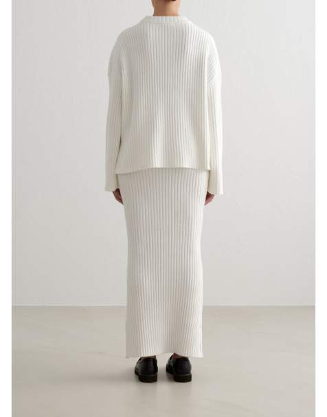 Aim'n Almond white rib knit maxi skirt in almond white