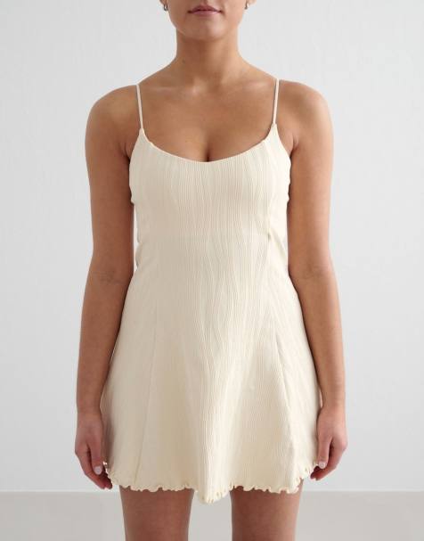 Aim'n Almond white tulip dress in almond white