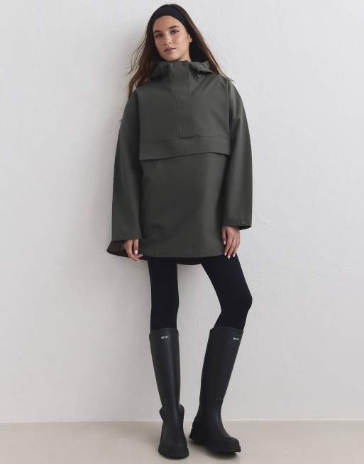 Aim'n - Anorak impermeabile oversize color edera scuro