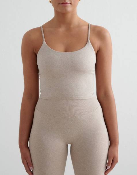Aim'n Beige melange shape seamless strap singlet in beige melange - view 1