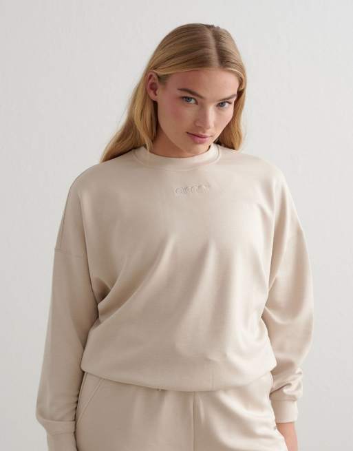 Aim'n – Bequemes Sweatshirt aus Modal in Café-au-Lait-Beige mit halblangem Reißverschluss