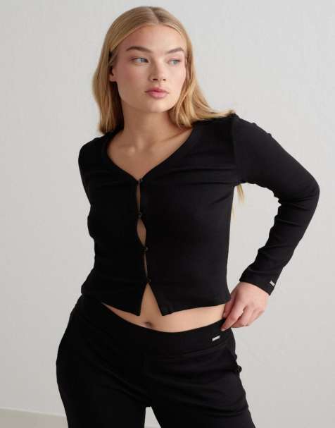 Aim'n Black ease ribbed cardigan in black - view 1
