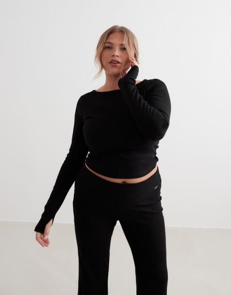 Aim'n Black ease ribbed long sleeve top in black - view 1