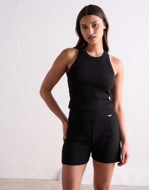Aim'n Black ease ribbed shorts in black
