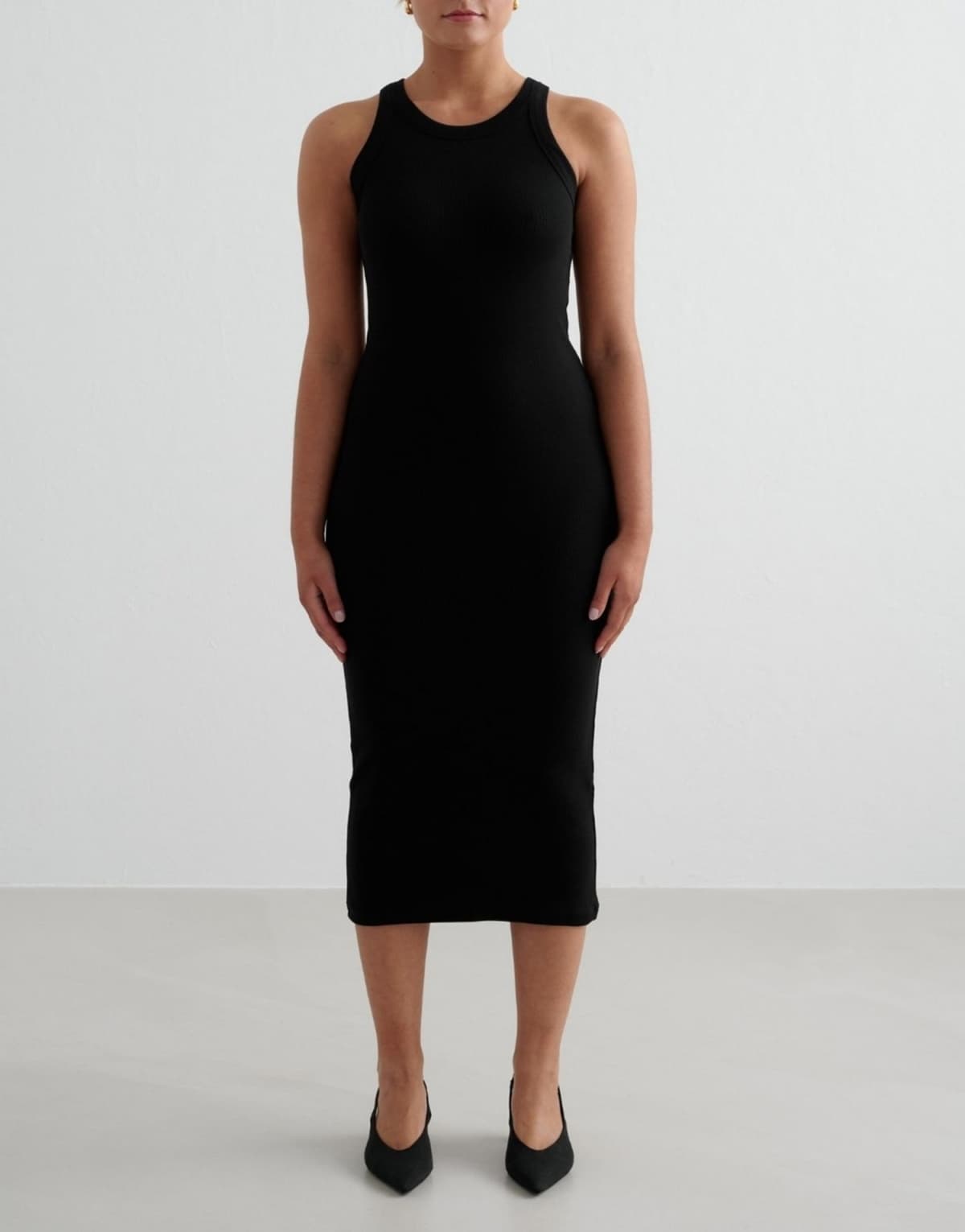 Aim'n Black ease ribbed tank dress in black