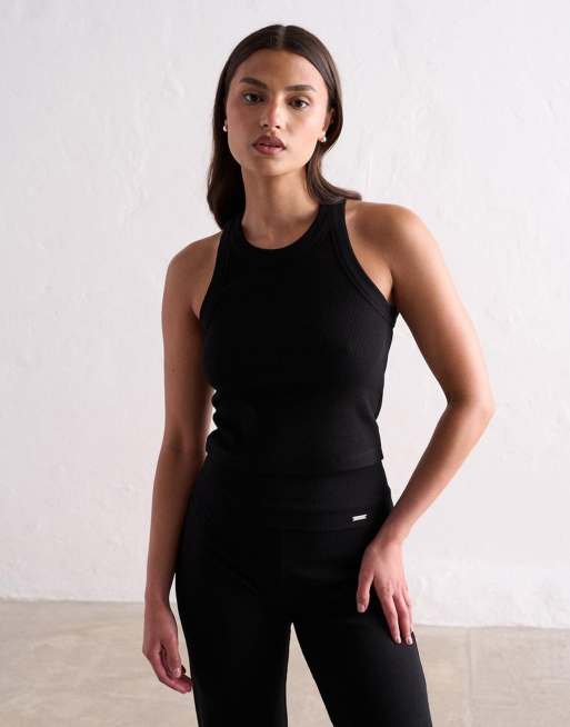 Aim'n Black ease ribbed tank top in black, 4 of 4