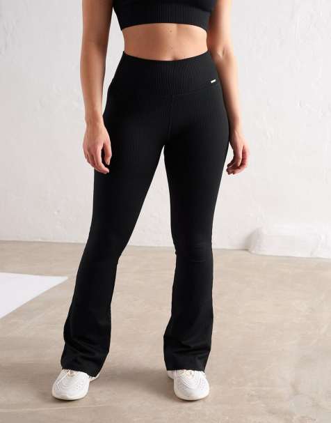 Aim'n – Black – Nahtlose, gerippte und ausgestellte Leggings in Schwarz - view 1