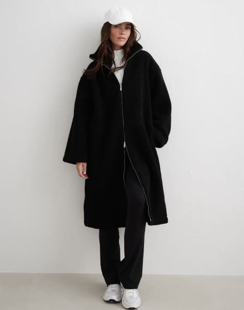 Aim'n Black pile coat in black - view 1
