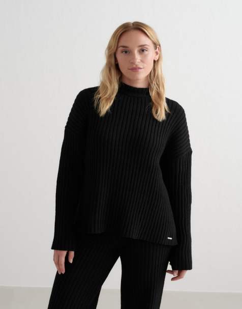 Aim'n Black rib knit sweater in black