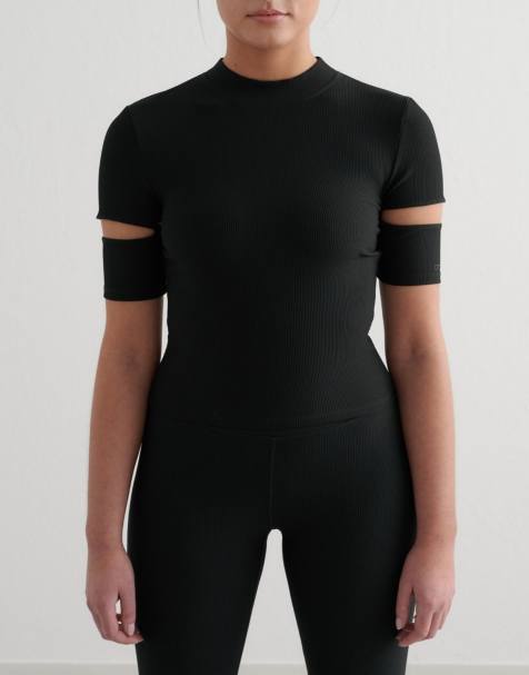 Aim'n Black ribbed performance cut out top in black - view 1