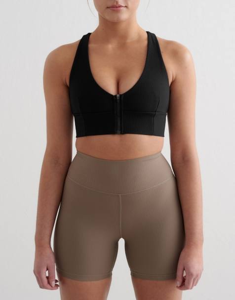 Aim'n Black ribbed performance zipped bra in black - view 1