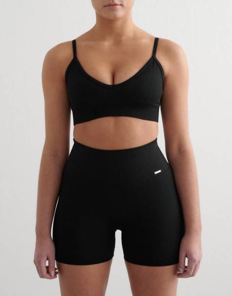 Aim'n Black ribbed seamless deep cut bra in black - view 1