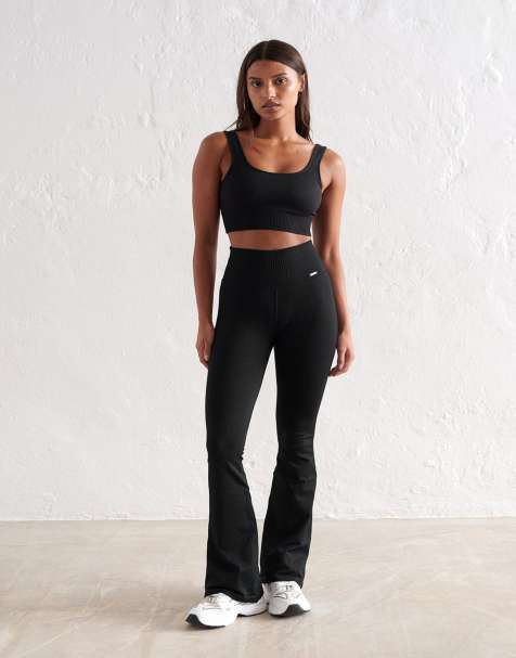 Aim'n Black ribbed seamless flare petite tights in black - view 1