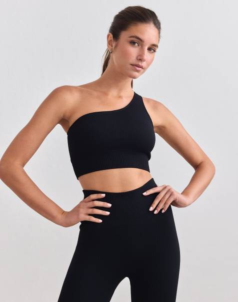 Aim'n Black ribbed seamless one shoulder bra in black - view 1