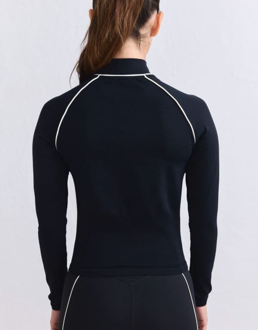 Aim'n Black shape seamless contrast zip jacket in black, 3 of 4