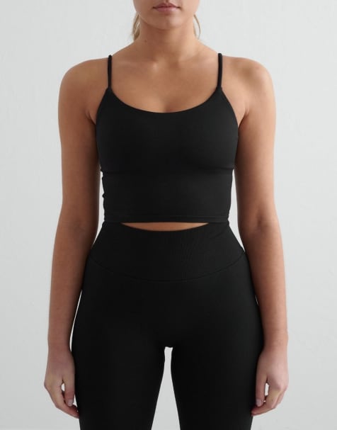 Aim'n Black shape seamless strap singlet in black