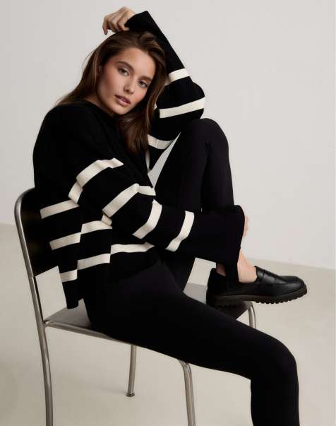 Aim'n Black stripe perfect knit long sleeve in black stripe