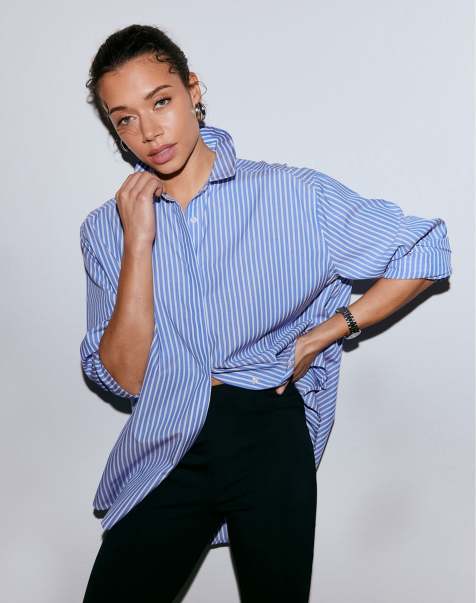 Aim'n - Blue - Camicia in popeline a righe blu/bianco - view 1