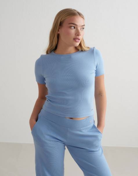 Aim'n Blue mist ease ribbed short sleeve in blue - view 1