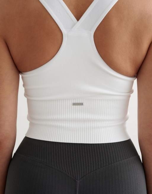 Aim'n - Bralette blanco de sujeción alta sin costuras de canalé, 4 de 4