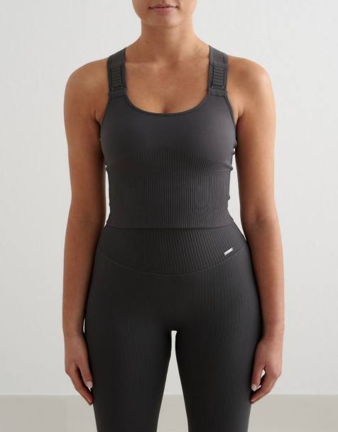 Aim'n - Bralette gris sombra de sujeción alta sin costuras de canalé - view 1