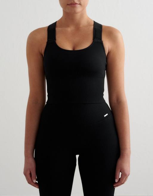 Aim'n - Bralette negro de sujeción alta sin costuras de canalé, 4 de 4