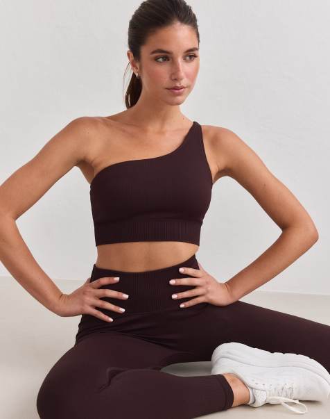 Aim'n brassière asymétrique sans coutures côtelée couleur cacao - view 1