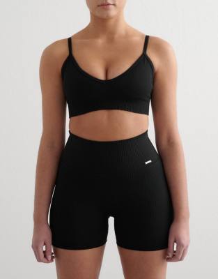 Brassière côtelée sans coutures à décolleté plongeant - Noir 36