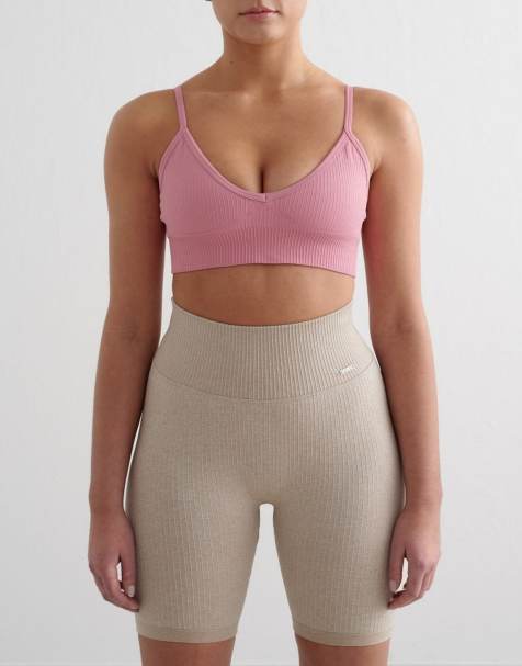 Aim'n - Brassière côtelée sans coutures avec encolure dégagée - Vieux rose - view 1