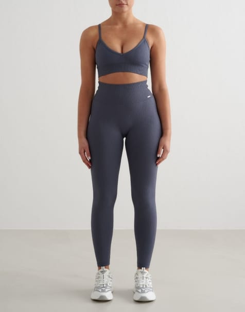 Aim'n - Brassière de sport à décolleté plongeant en tissu côtelé sans coutures - Bleu orange - view 1