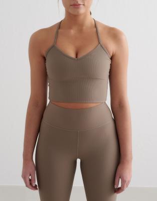 Aim'n - Brassière de sport côtelée - Marron nougat