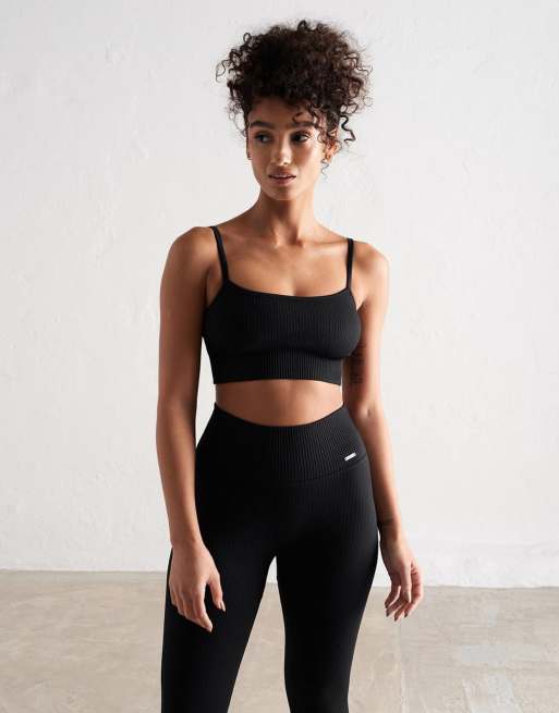 Aim'n - Brassière de sport côtelée sans coutures - Noir