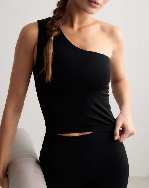 Aim'n - Brassière modellante monospalla senza cuciture nera, 2 di 4