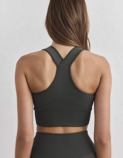 Aim'n brassière sans coutures côtelée à maintien élevé en dark ivy, 2 de 4