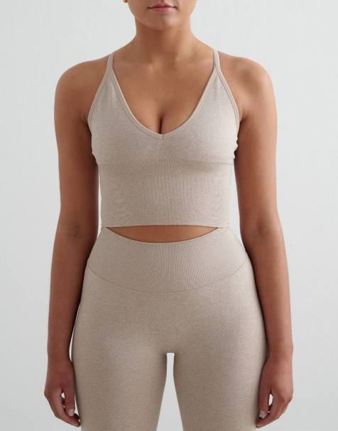 Aim'n - Brassière sans coutures effet sculptant avec bretelles croisées au dos - Beige chiné - view 1