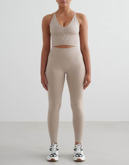 Aim'n - Brassière sans coutures effet sculptant avec bretelles croisées au dos - Beige chiné, 3 de 4