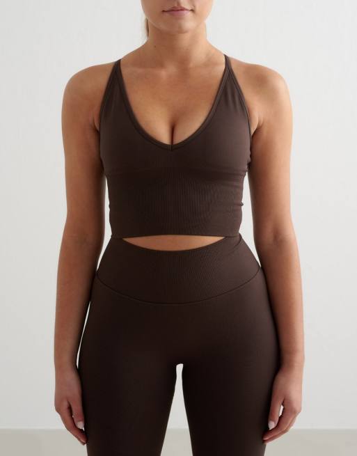 Aim'n - Brassière senza cuciture incrociata sul retro color cioccolato, 4 di 4