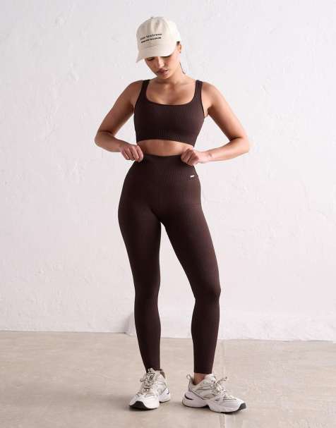 Aim'n – Cacao – Gerippte, nahtlose Leggings in Braun - view 1