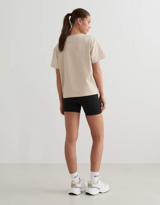 Aim'n - Café Au Lait - Beige T-shirt med tekstprint og firkantet pasform, 4 af 4