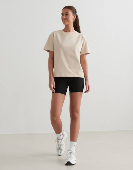 Aim'n – Café au lait – Kastiges T-Shirt in Beige mit Schriftzug, 2 von 4