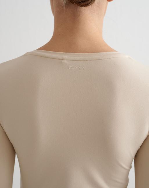 Aim'n Café au lait soft basic v-neck long sleeve in beige, 4 of 4