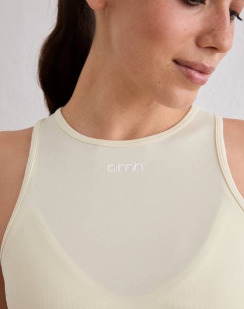 Aim'n - Camiseta blanco limón básica sin mangas de tejido suave - view 1