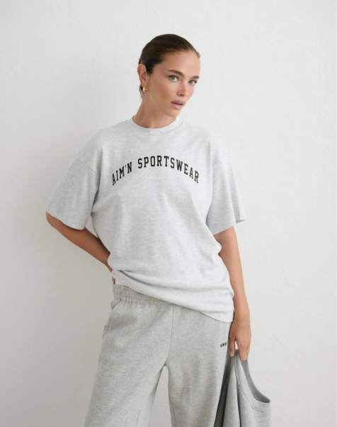 Aim'n - camiseta boyfriend varsity jaspeada gris claro - view 1