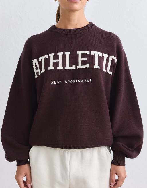 Aim'n Chocolate athletic knit sweatshirt in chocolate, 2 of 4