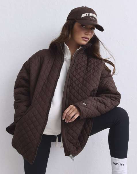 Aim'n Chocolate oversized funnel neck quilted jacket in chocolate - view 1