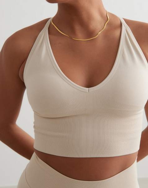 Aim'n Clay shape seamless cross back bralette in beige - view 1