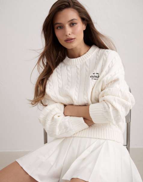 Aim'n - Club - Råhvid kabelstrikket sweater - view 1