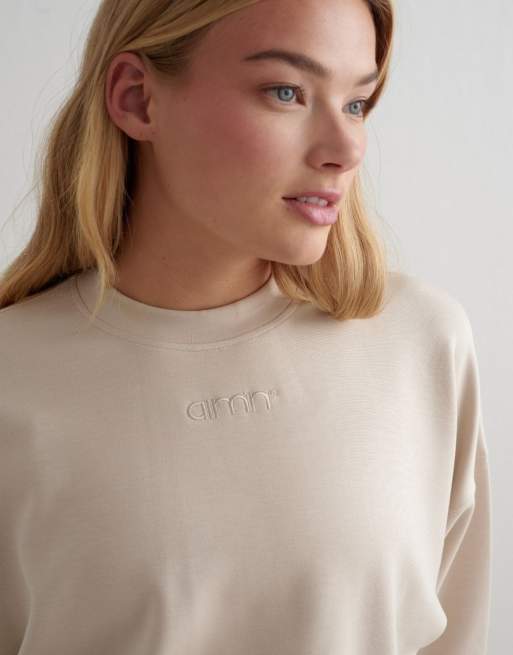 Aim'n - Comfortabel sweatshirt van modal in café au lait beige, 2 van 4