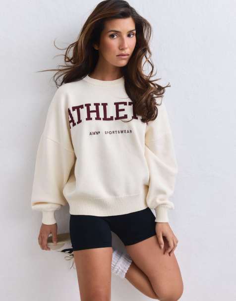 Aim'n Cream athletic knit sweatshirt in cream - view 1