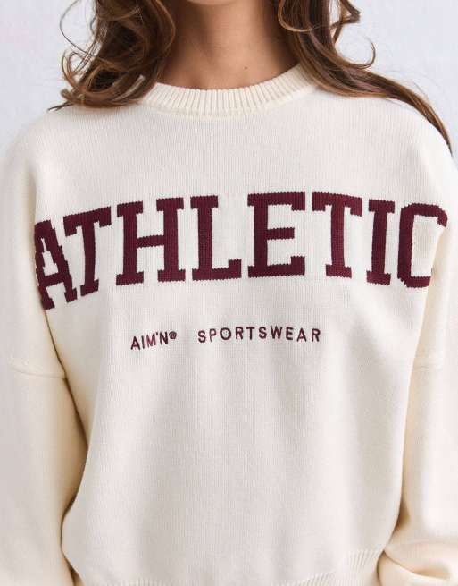 Aim'n Cream athletic knit sweatshirt in cream, 4 of 4